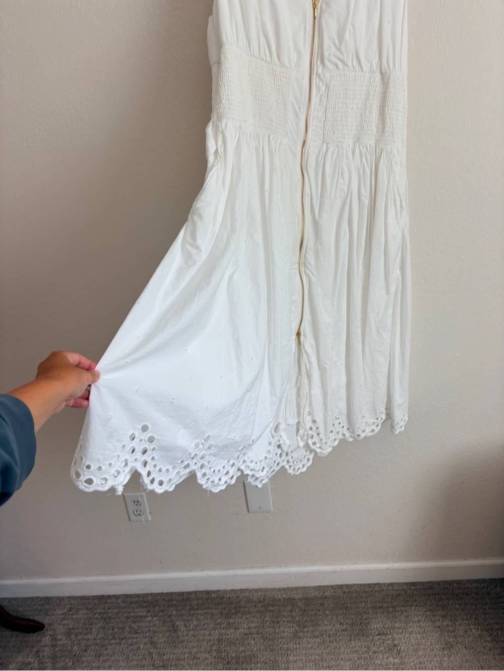 Anthropologie Maeve The Tommie Cap-Sleeve Smocked Eyelet Trim Zip Dress - Picture 10 of 14